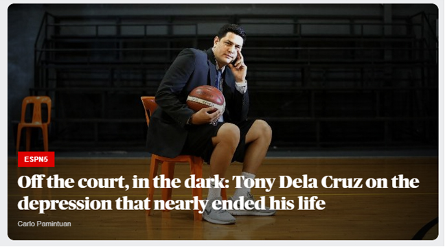 ESPN5 feature on Tony dela Cruz seated on a basketball court
